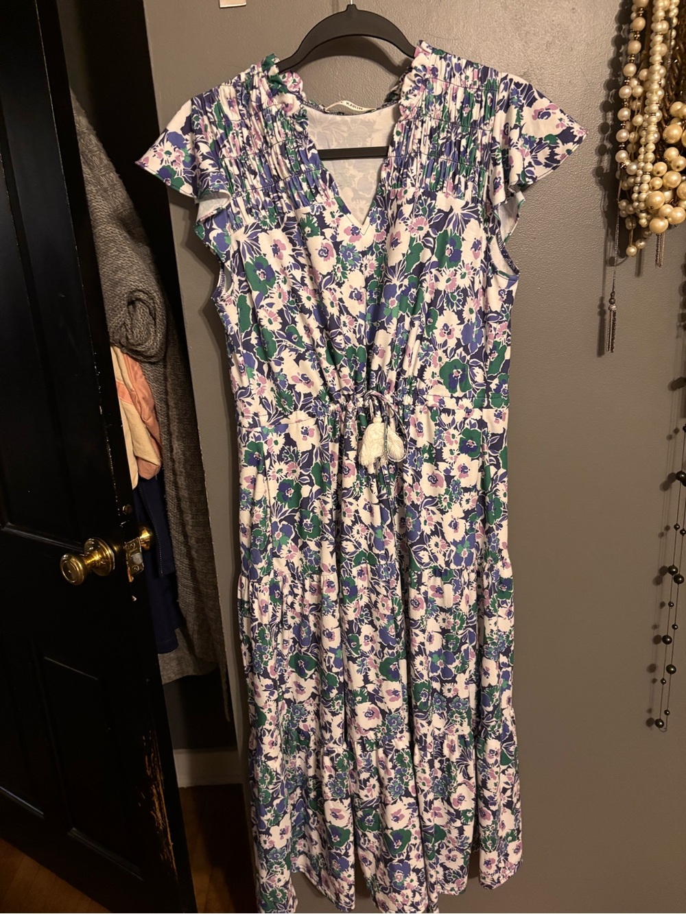 Grace Karin White Maxi Dress with Green & Purple Floral Print